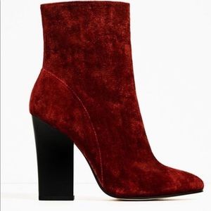 Zara red velvet boots booties
